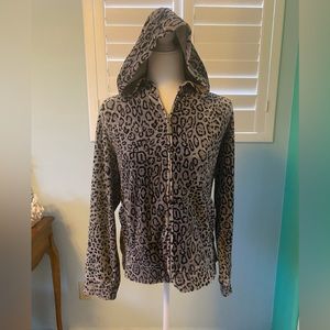 Leopard Print Zip Up Jacket with Hood